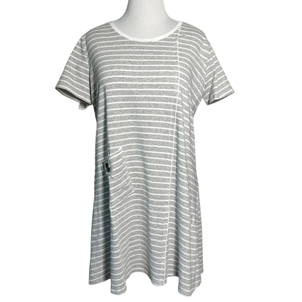 Neon Buddha Mojave Dress Women Large Gray White Stripe Stretch Cotton Travel NWT